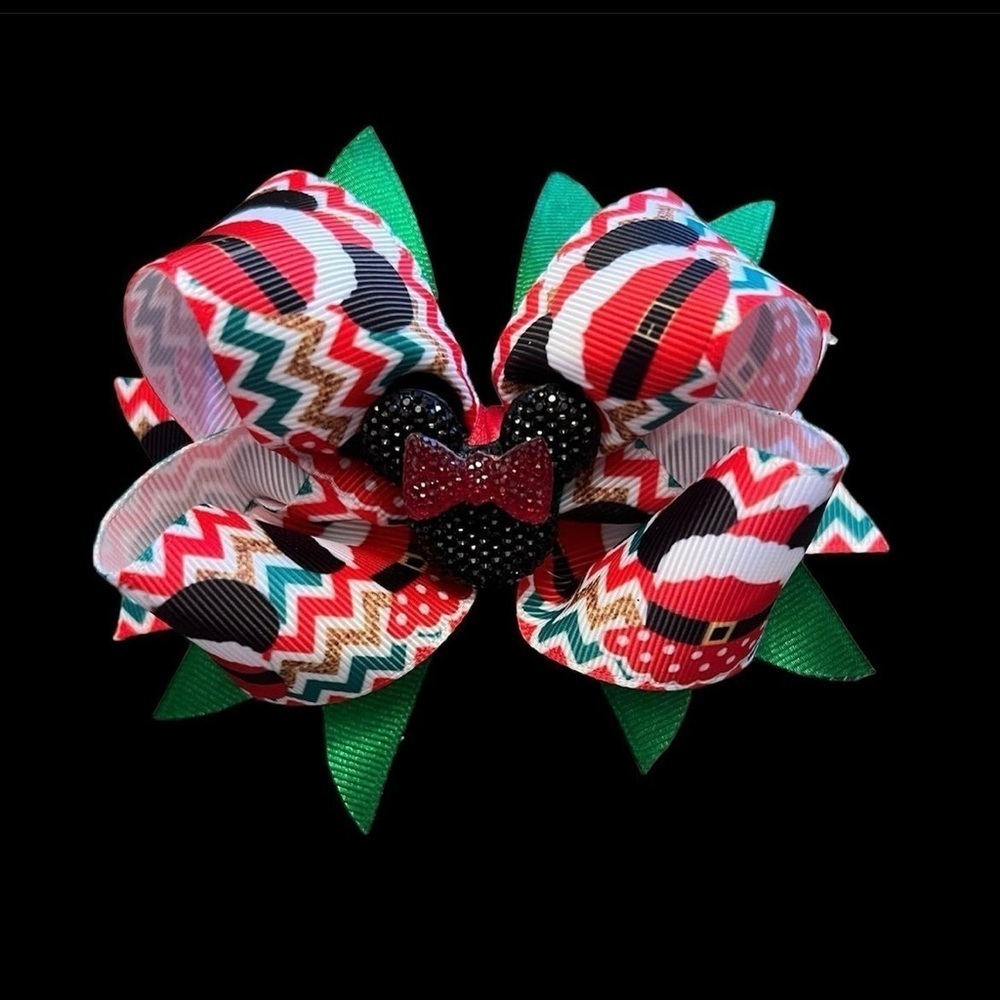 Rhinestone Minnie Mouse Christmas boutique bow